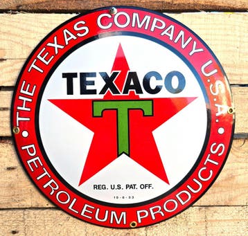 Texaco - "The Texas Company USA Petroleum Products" Emaille, Verzamelen, Merken en Reclamevoorwerpen, Verzenden, Nieuw