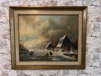 Hollandse School (XX) - Winterlandschap met schaatsers en