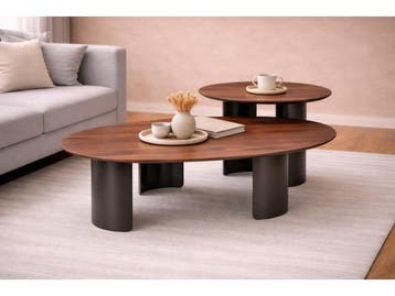 Veiling -  Salontafels set Organisch- Walnoot - Notenhout -