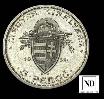 Hongarije. 5 pengo 1938 - Hungría - 24,94g Ag (Zonder