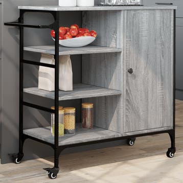 vidaXL Keukentrolley 87,5x38,5x84,5 cm bewerkt hout grijs, Huis en Inrichting, Verzenden, Nieuw