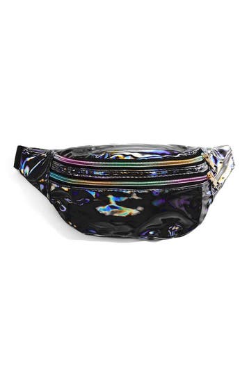 KIMU® Heuptasje Holografisch Zwart 2 Ritsen Iridescent Heupt, Ophalen of Verzenden, Nieuw, Zwart