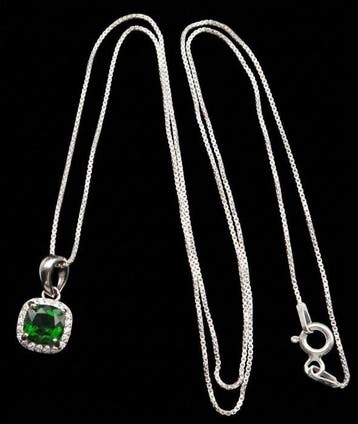 Zilver, Siberische Smaragd – Ketting van Diopside en Zilver