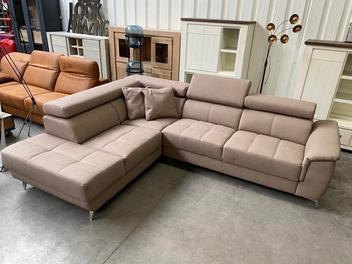 Fabien, hoeksalon met lounge, taupe (nieuw, A-keuze), Huis en Inrichting, Zetels | Zetels, Nieuw, Metaal, Stof