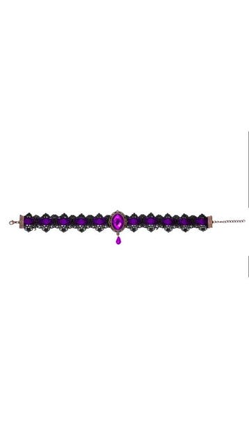 KIMU® Choker Zwart Kant Paarse Steen Kanten Zwarte Collar Ke, Handtassen en Accessoires, Kettingen, Ophalen of Verzenden, Nieuw