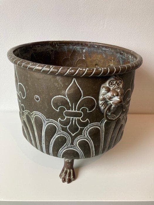 Emmer - Koper - Cachepot, houtblokken bak, Antiek en Kunst, Curiosa en Brocante