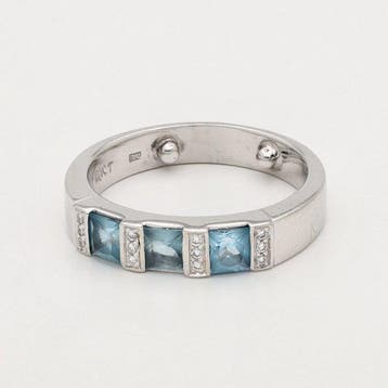 Bague - 14 carats Or blanc Topaze - Diamant