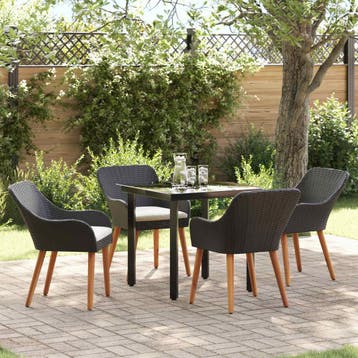 vidaXL Tuin Eettafel Set 5 st Zwart poly rattan, Verzenden, Nieuw