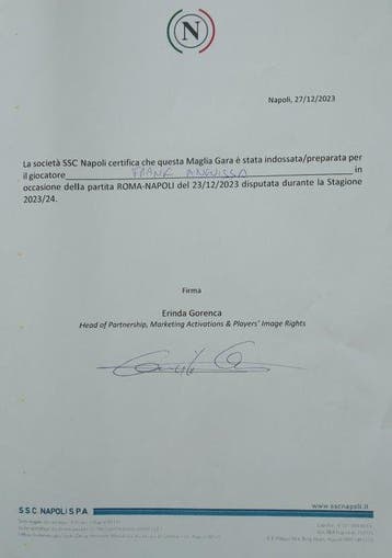 Maillot Porté (Match Worn) par Zambo Anguissa - AS Roma vs, Nieuw