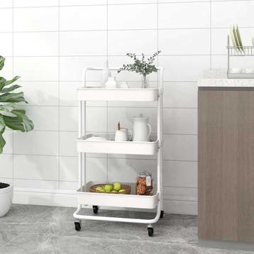 vidaXL Keukentrolley 3-laags 42x35x85 cm ijzer en ABS wit, Verzenden, Nieuw