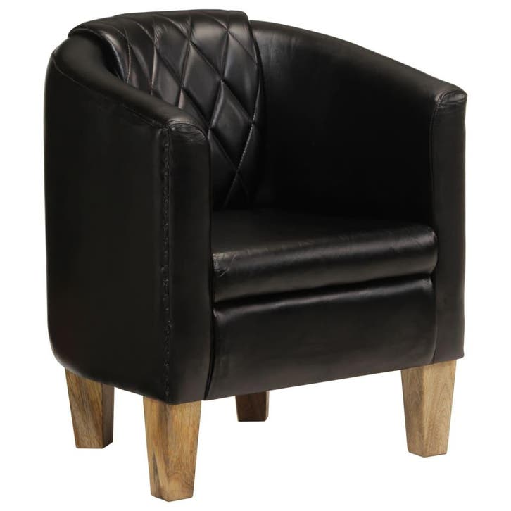 vidaXL Kuipstoel echt leer zwart, Huis en Inrichting, Fauteuils, Nieuw, Verzenden