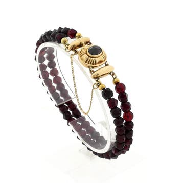 Granaat kralenarmband met gouden siersluiting; Antiek, Handtassen en Accessoires, Armbanden, Gebruikt, Ophalen of Verzenden, Met edelsteen