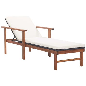 vidaXL Ligbed met kussen poly rattan en massief acaciahout, Verzenden, Nieuw