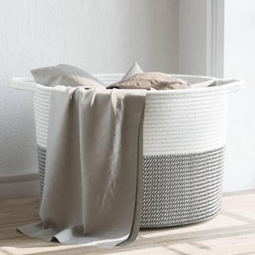 vidaXL Wasmand Ø 55x36 cm katoen grijs en wit, Verzenden, Nieuw