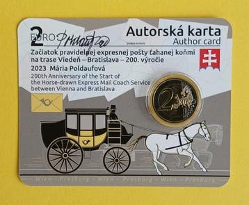 Slowakije. 2 Euro 2023 Stagecoaches Vienna-Bratislava -