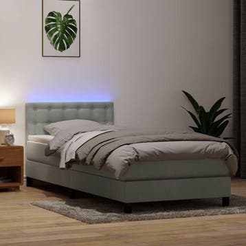 vidaXL Boxspring met matras en LED fluweel lichtgrijs 90x220, Huis en Inrichting, Slaapkamer | Bedden, Verzenden, Nieuw