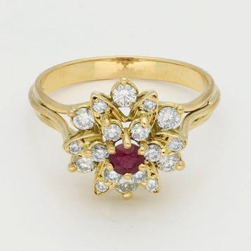 Ring - 18 karaat Geel goud Diamant (Natuurlijk) - Robijn, Nieuw