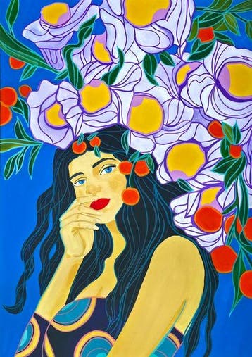 Valdi - Pensamiento en flor - XL, Antiek en Kunst, Kunst | Schilderijen | Modern