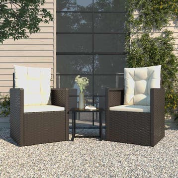 vidaXL 3-delige Loungeset met kussens poly rattan zwart, Jardin & Terrasse, Verzenden, Loungeset