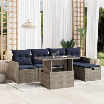 vidaXL 6-delige tuinbankset met kussens, grijs polyrotan, Verzenden, Nieuw