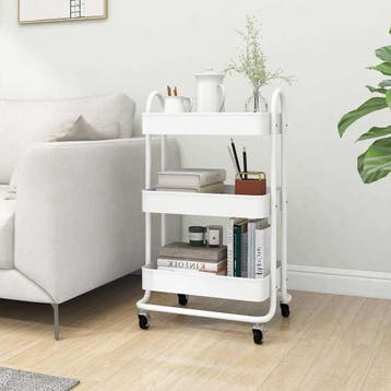 vidaXL Trolley 3-laags 43x34x79 cm staal wit, Verzenden, Nieuw