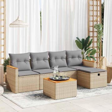 vidaXL 6-delige Loungeset met kussens poly rattan beige, Verzenden, Nieuw, Loungeset