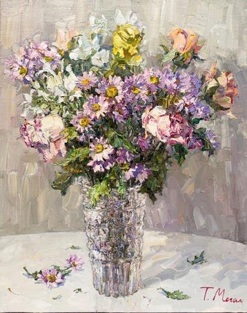 Tatiana Megal (1961) - Fleurs dans un Vase Transparent -