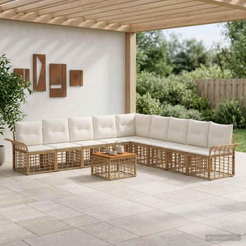 vidaXL Buiten bank set 10 st Natuurlijk en Crème Wit, Tuin en Terras, Verzenden, Nieuw
