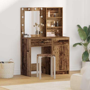 vidaXL Dressing tafel set met LED 2 st Oudhout Bewerkt hout, Huis en Inrichting, Verzenden, Nieuw