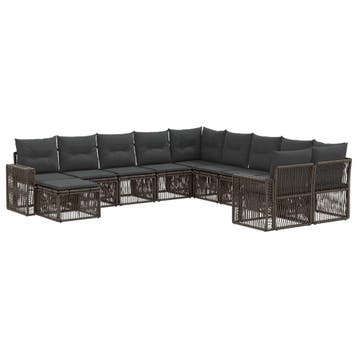 vidaXL Tuinbank Set 11 pcs Grijs en Donkergrijs poly rattan, Verzenden