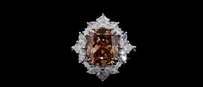 Ring - 18 karaat Witgoud - 6.29ct. tw. Bruin Diamant (Fancy, Handtassen en Accessoires, Ringen