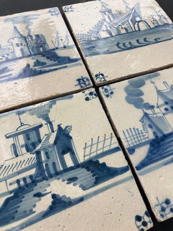 Tegel - Antieke Delfts blauwe tegels met verschillende