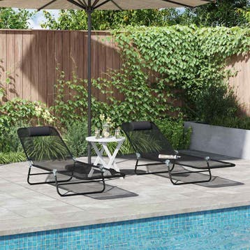 vidaXL Opvouwbare zonnebed 2 pcs Zwart 182 x 55 x 85,5 cm, Verzenden