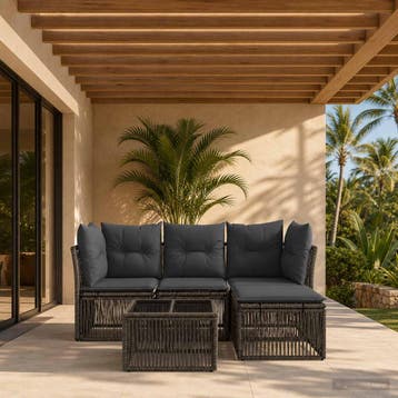 vidaXL Tuinbank Set 5 st Grijs poly rattan, Verzenden