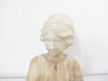 Buste, Jeune fille à la coiffe - 15 cm - Albâtre