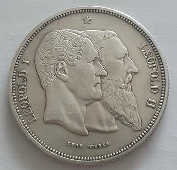 Belgique. Léopold II. 5 Francs 1880 50 jarig bestaan v.d