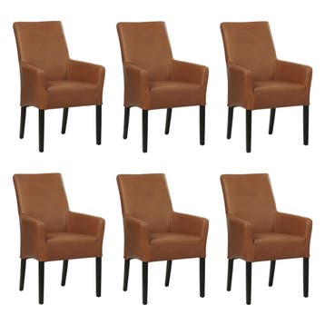 Set van 6 Leren eetkamerstoelen Just met armleuning -, Huis en Inrichting, Ophalen of Verzenden, Nieuw, Leer, Eén