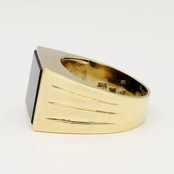 Ring - 14 karaat Geel goud - 2.90ct. tw. Onyx, Handtassen en Accessoires, Nieuw