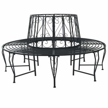 vidaXL Boom Bank Ø 160 x 89 cm Staal Zwart Rond, Verzenden