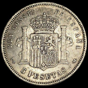 Spanje. Alfonso XIII. 5 Pesetas 1892*92 PGM (Zonder