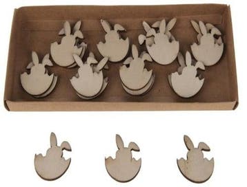 Houten Konijntjes in Ei Carved 8 cm 20 stuks, Nieuw