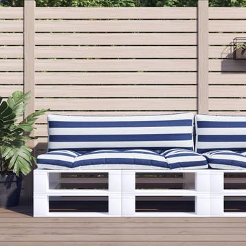 vidaXL Palletkussens 2 st gestreept oxford stof wit en blauw, Verzenden, Nieuw