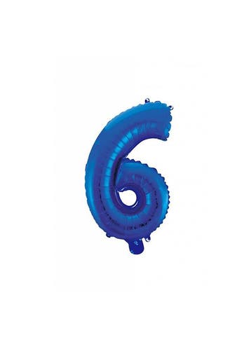 Folie Ballon Cijfer 6 Blauw 41cm met Rietje, Verzenden