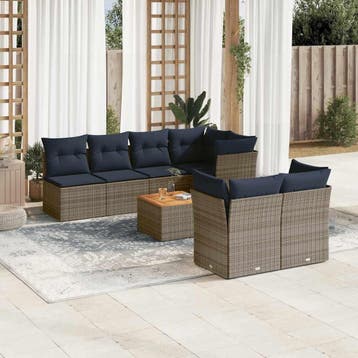 vidaXL 8-delige Loungeset met kussens poly rattan grijs, Verzenden, Nieuw, Loungeset
