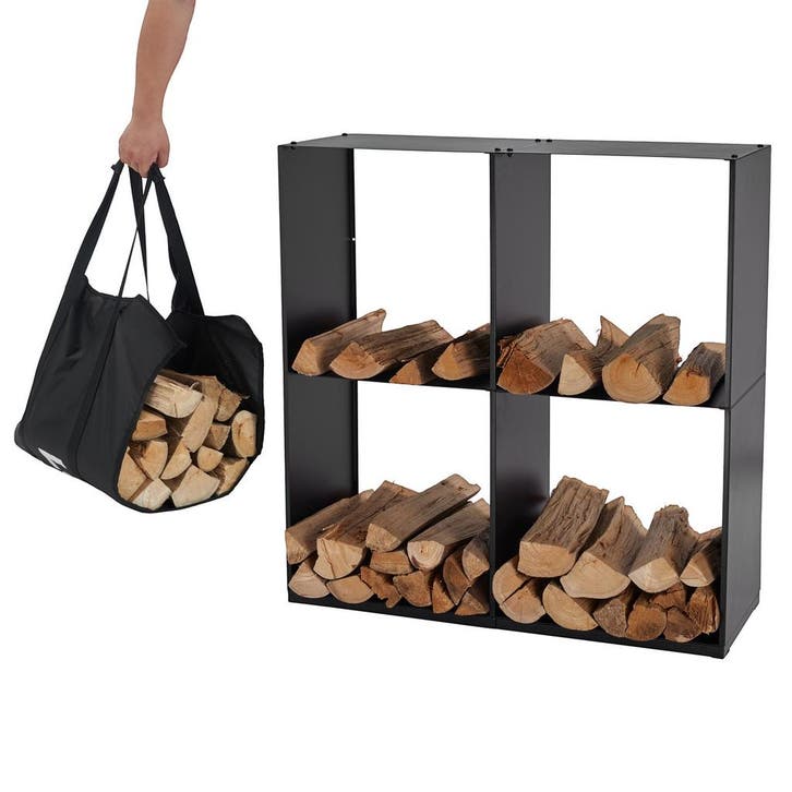 Lendo Online Range-bûches 80x28x80 Acier Thermolaqué Noir, Jardin & Terrasse, Bois de chauffage
