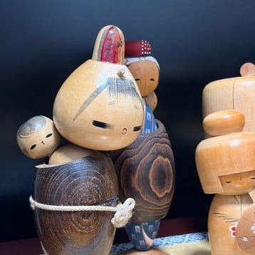 Verzamelingsset van 6 vintage Japanse sosaku-kokeshi-poppen