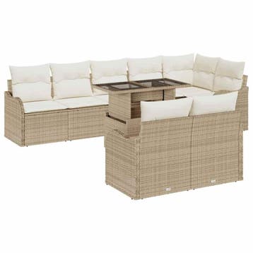 vidaXL Tuinbank Set 9 st Beige Poly Riet, Verzenden, Nieuw