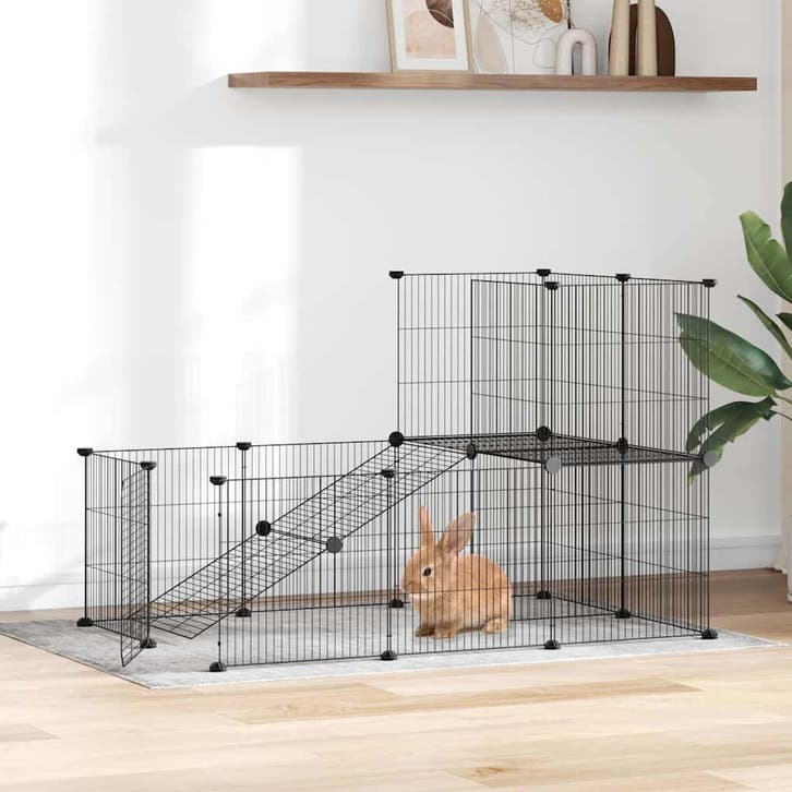 vidaXL Huisdierenkooi met deur 20 panelen 35x35 cm staal, Dieren en Toebehoren, Knaagdieren en Konijnen | Hokken en Kooien, Nieuw