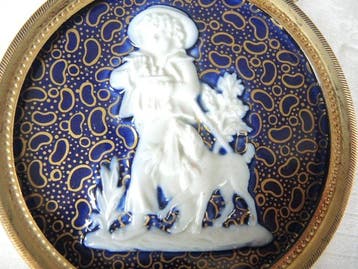 Kobaltblau, Gold - Plaque - muurschildering - Biscuit