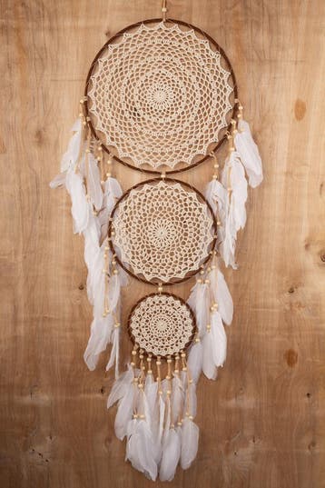 KIMU® Dromenvanger Groot Bruin Beige Wit Dreamcatcher Veren, Ophalen of Verzenden, Nieuw